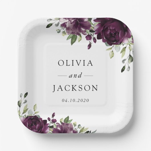 Assiettes En Carton Fleurs violettes, Fleurs de prunes, Boho, Mariage (Recto)