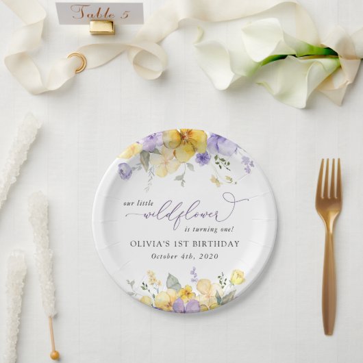 Assiettes En Carton Fleurs violettes, Fleurs Jaunes, Premier Anniversa (Mariage)