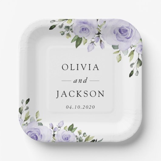 Assiettes En Carton Fleurs violettes, Fleurs Lilac, Mariage Floral (Recto)