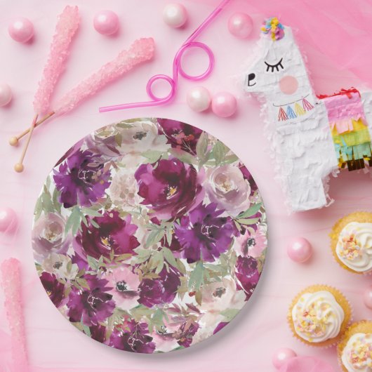 Assiettes En Carton Fleurs violettes Plaques de papier floral (Fête)