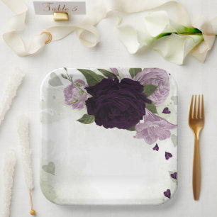 Assiettes En Carton Fleurs violettes profondes et légères verdure