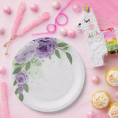 Assiettes En Carton fleurs violettes romantiques vert feuille botaniqu (Fête)