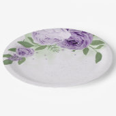 Assiettes En Carton fleurs violettes romantiques vert feuille botaniqu (Angle)