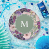 Assiettes En Carton Fleurs violettes roses et bleues Sage Green Monogr (Fête)