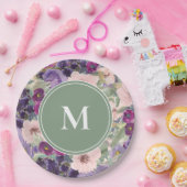 Assiettes En Carton Fleurs violettes roses et bleues Sage Green Monogr (Fête)