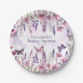 Assiettes En Carton Fleurs violettes roses papillons et fleurs sauvage (Devant)