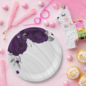 Assiettes En Carton fleurs violettes royales marbre feuille argent (Fête)