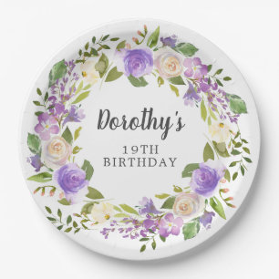 Assiettes En Carton Fleurs Violettes Rustiques pour 19e Anniversaire