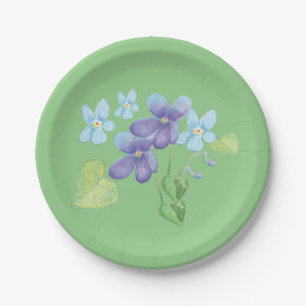 Assiettes En Carton Fleurs violettes sauvages Illustration Vert clair