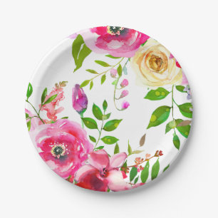 Assiettes En Carton Fleurs vives en rose audacieux botanique moderne p