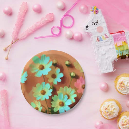 Assiettes En Carton Fleurs Zinnia Elegans (Fête)