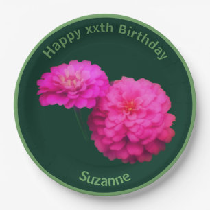 Assiettes En Carton Fleurs Zinnia rose Personnalisées fête d'anniversa