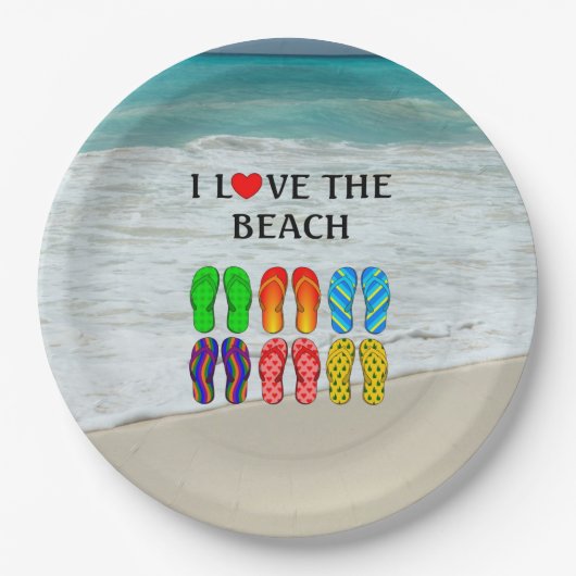 Assiettes En Carton Flip Flops Beach Amoureux, design coloré (Devant)
