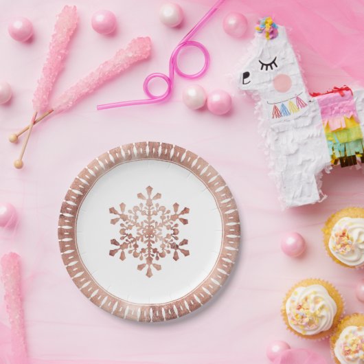 Assiettes En Carton Flocon de neige artificiel faux or rose Noël (Fête)