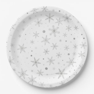 Assiettes En Carton Flocon de neige au crépuscule - Gris et blanc arg