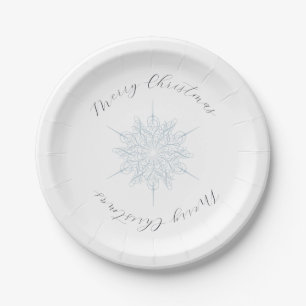 Assiettes En Carton Flocon de neige bleu glace Joyeux Noël