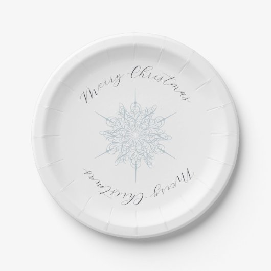Assiettes En Carton Flocon de neige bleu glace Joyeux Noël (Devant)