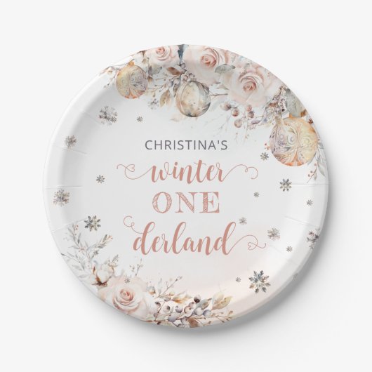 Assiettes En Carton Flocon de neige floral d'hiver ONE derland 1er ann (Devant)