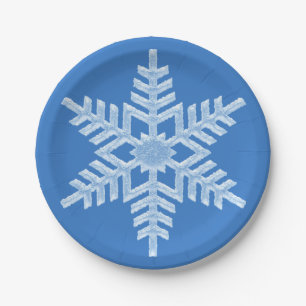 Assiettes En Carton Flocon de neige glacé blanc glacé Noël bleu glacé