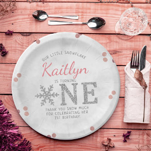 Assiettes En Carton Flocon de neige Hiver 1er anniversaire