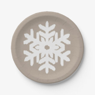Assiettes En Carton Flocon de neige Ikat - Taupe beige et blanc