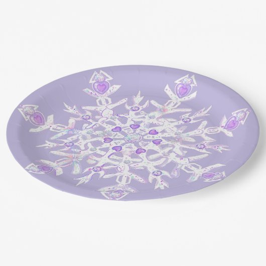 Assiettes En Carton flocon de neige violet clair et coeur étincelant (Angle)