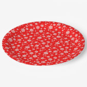 Assiettes En Carton Flocons blancs sur motif hiver rouge (Angle)