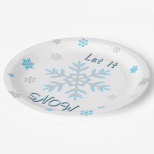 Assiettes En Carton Flocons de neige Gris Bleu Argent Laissez tomber l