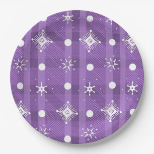 Assiettes En Carton Flocons de neige simples motif carreaux violet    