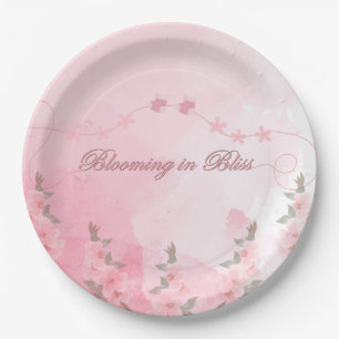 Assiettes En Carton Floraison moderne en Bliss Baby shower rose mignon