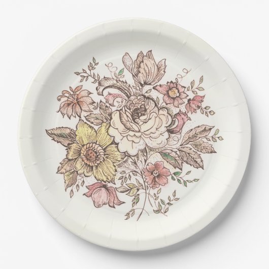 Assiettes En Carton Floraison - rose (Devant)