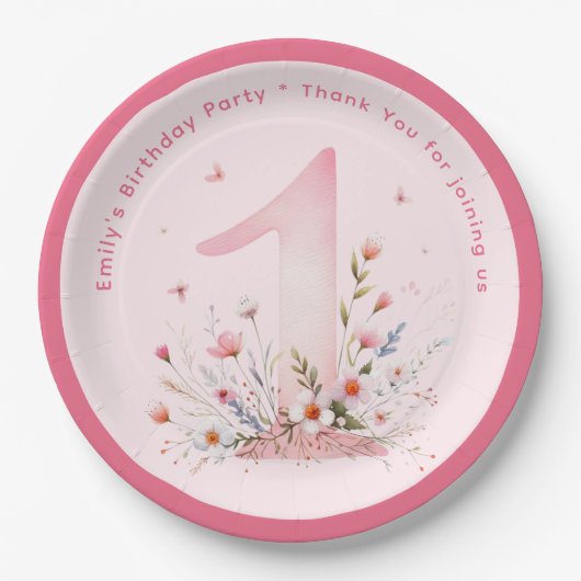 Assiettes En Carton Floral 1er anniversaire Custom One Fairy Princesse (Devant)