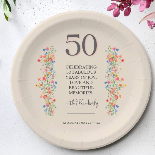Assiettes En Carton Floral 50e anniversaire plaques de papier 50 ans f
