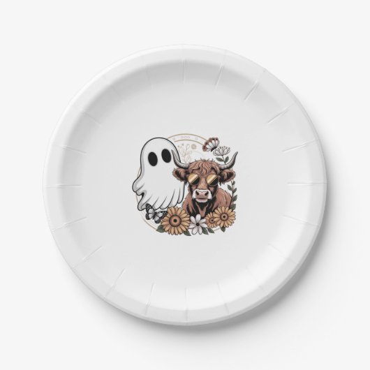 Assiettes En Carton Floral Automne Highland Cow Ghost (Devant)
