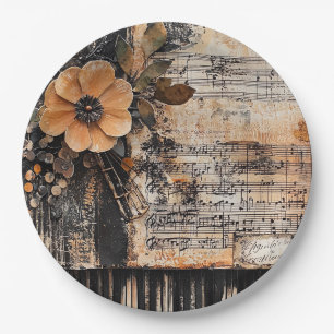 Assiettes En Carton Floral avec touches de piano rustique et feuille d
