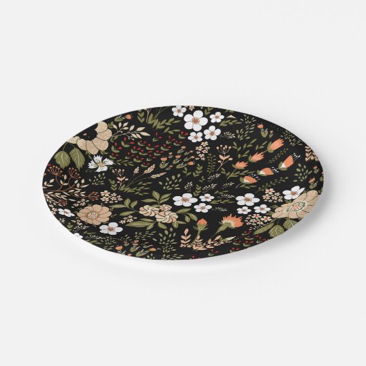 Assiettes En Carton Floral Black Fleur sauvage Mariage de fleurs botan (Angle)