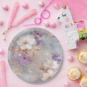 Assiettes En Carton Floral blanc d'or violet (Fête)