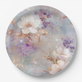 Assiettes En Carton Floral blanc d'or violet (Devant)