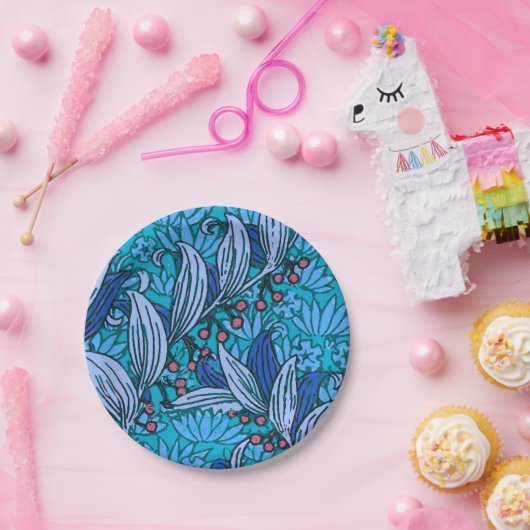 Assiettes En Carton Floral bleu ancien Boho moderne (Fête)