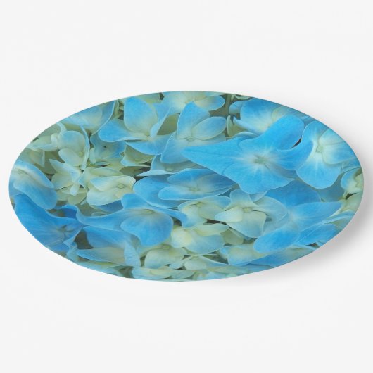 Assiettes En Carton Floral bleu français Hydrangea (Angle)