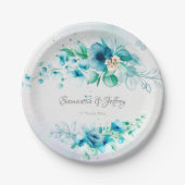 Assiettes En Carton Floral bleu turquoise vert (Devant)