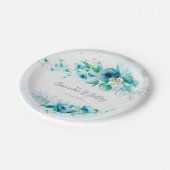 Assiettes En Carton Floral bleu turquoise vert (Angle)