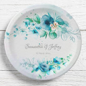 Assiettes En Carton Floral bleu turquoise vert