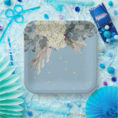 Assiettes En Carton Floral Blue Gold Elegant Anniversaire (Fête)