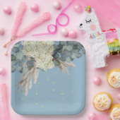 Assiettes En Carton Floral Blue Gold Elegant Anniversaire (Fête)