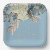 Assiettes En Carton Floral Blue Gold Elegant Anniversaire (Recto)