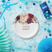 Assiettes En Carton Floral Bourgogne (Fête)