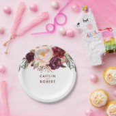 Assiettes En Carton Floral Bourgogne (Fête)