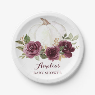 Assiettes En Carton Floral Bourgogne Citrouille Marsala Baby shower au