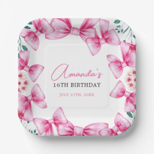 Assiettes En Carton Floral Bow Coquette Sweet 16 Anniversaire
